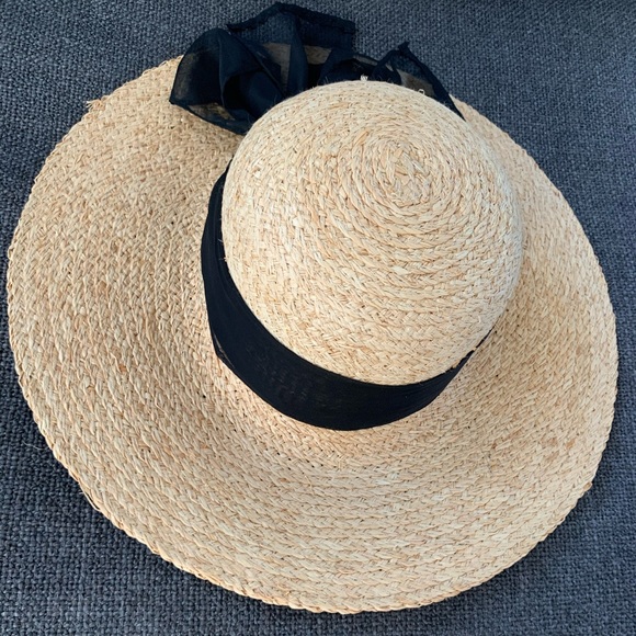 Woven Straw Sun Hat with Black Bow - Picture 4 of 5